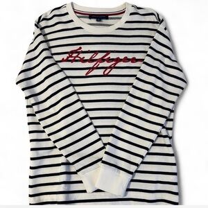 Tommy Hilfiger Navy and White Striped Crewneck